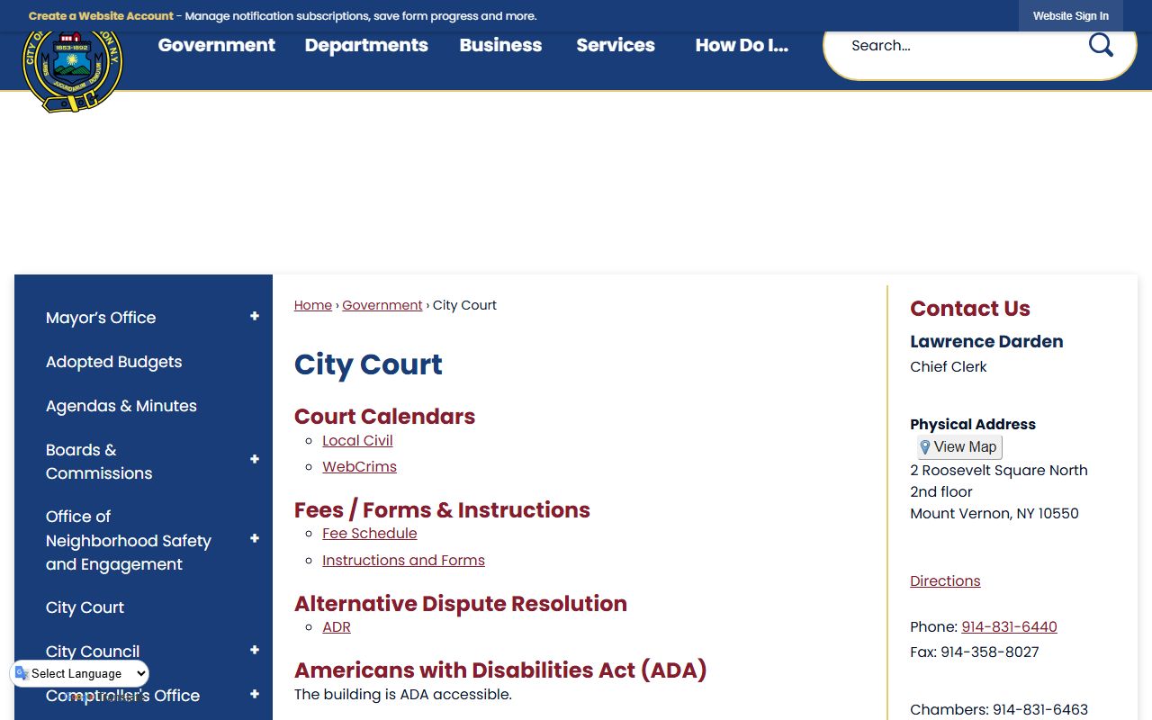 Mount Vernon family court records and city court information