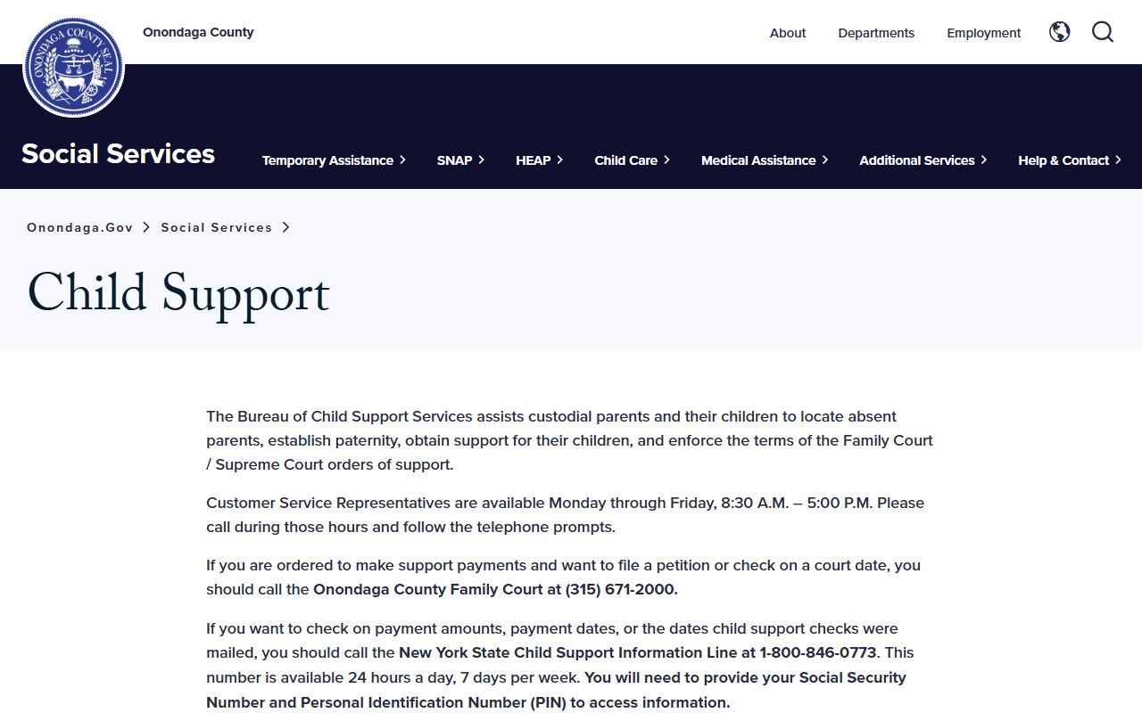 Syracuse family court records Onondaga County child support information