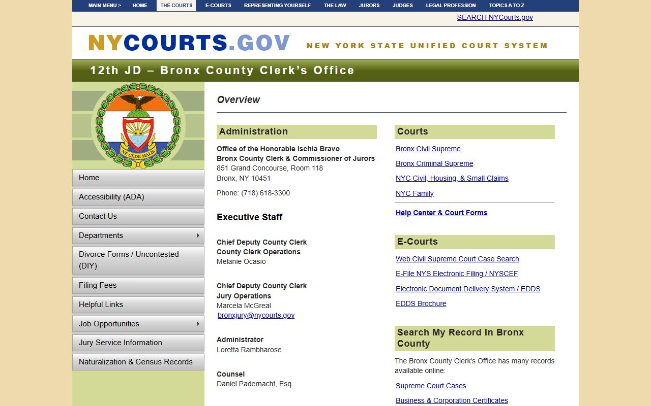 Bronx County Clerk office information for family court records