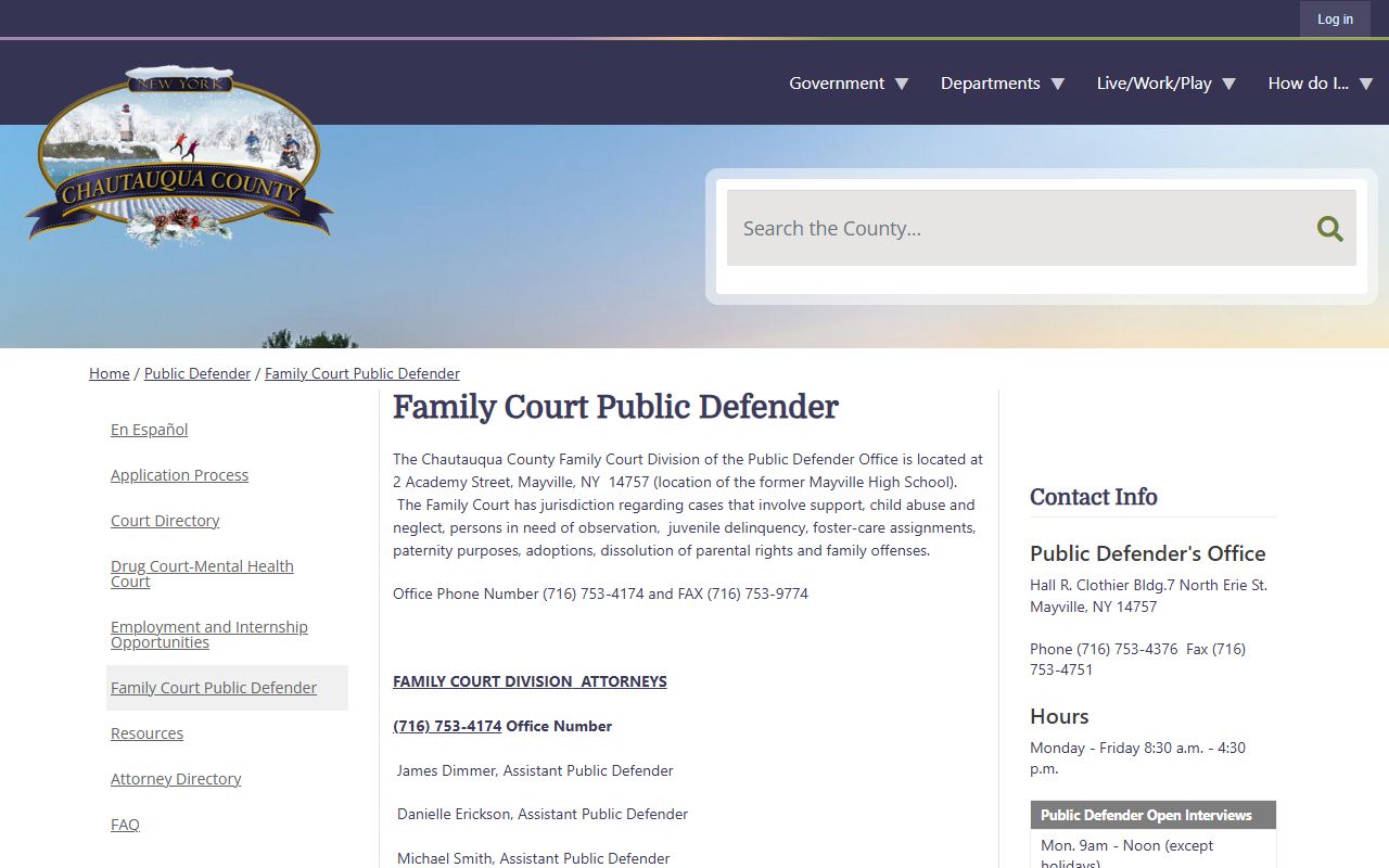 Chautauqua County Family Court public defender office and records