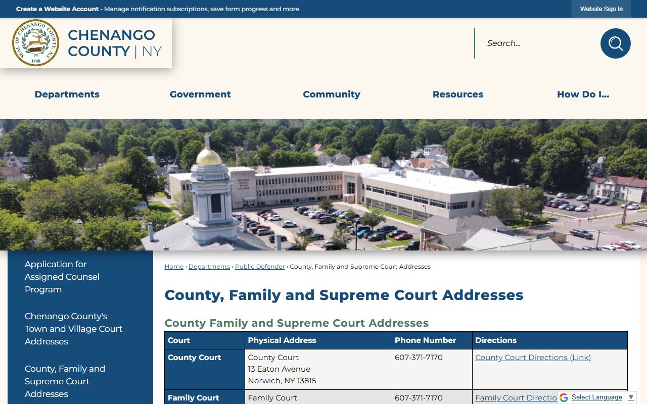 Chenango County family court records addresses and contact info
