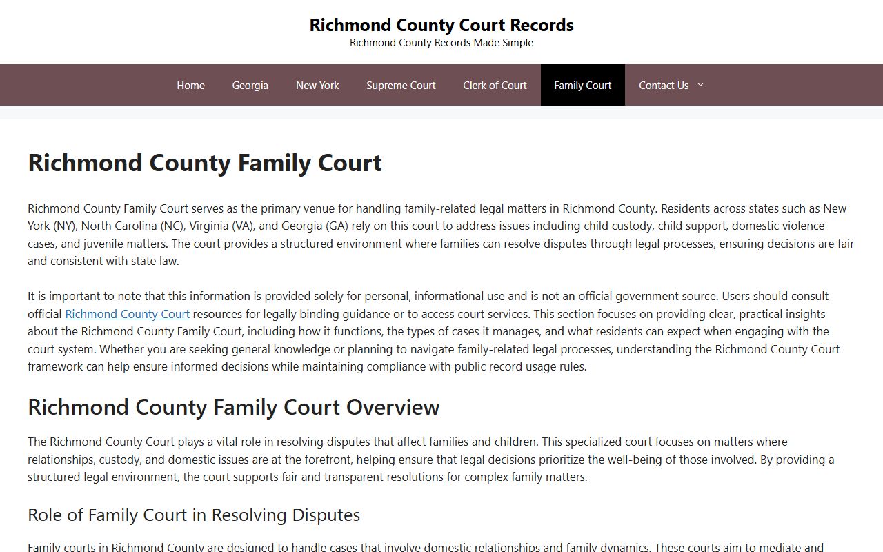 Richmond County Family Court Records courthouse information