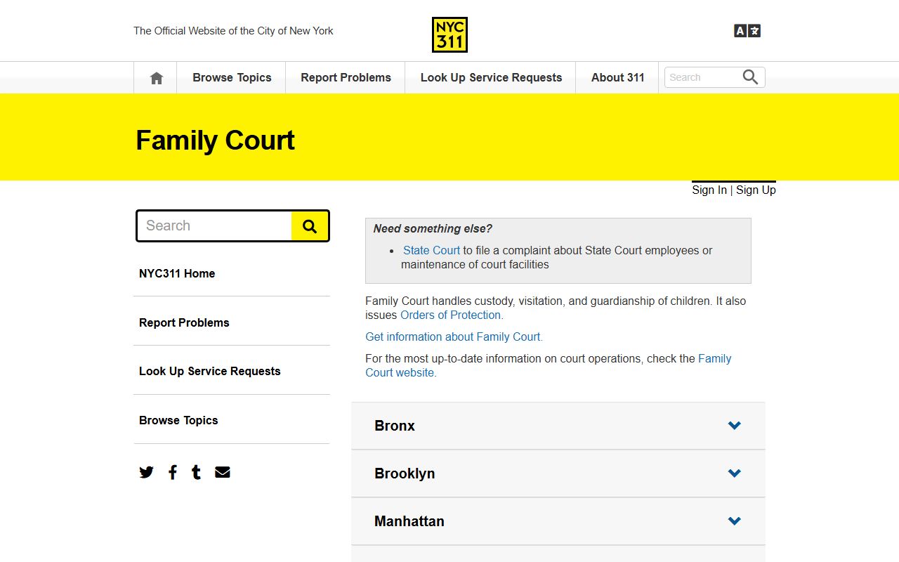 NYC 311 information about Richmond County family court records
