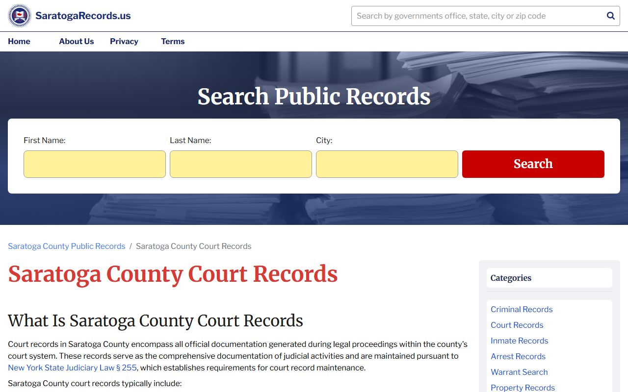 Saratoga County court records search portal