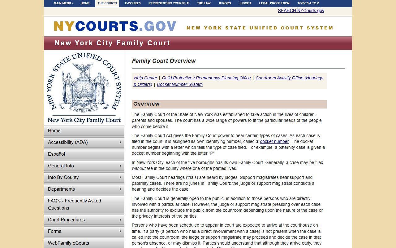 New York Family Court Records overview page from NYCOURTS.GOV